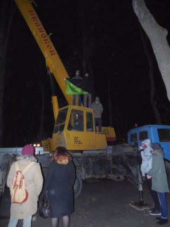 Три защитника природы захватили подъемный кран на стройплощадке (фото)