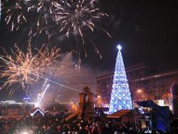 На площади Свободы начали устанавливать новогоднюю елку